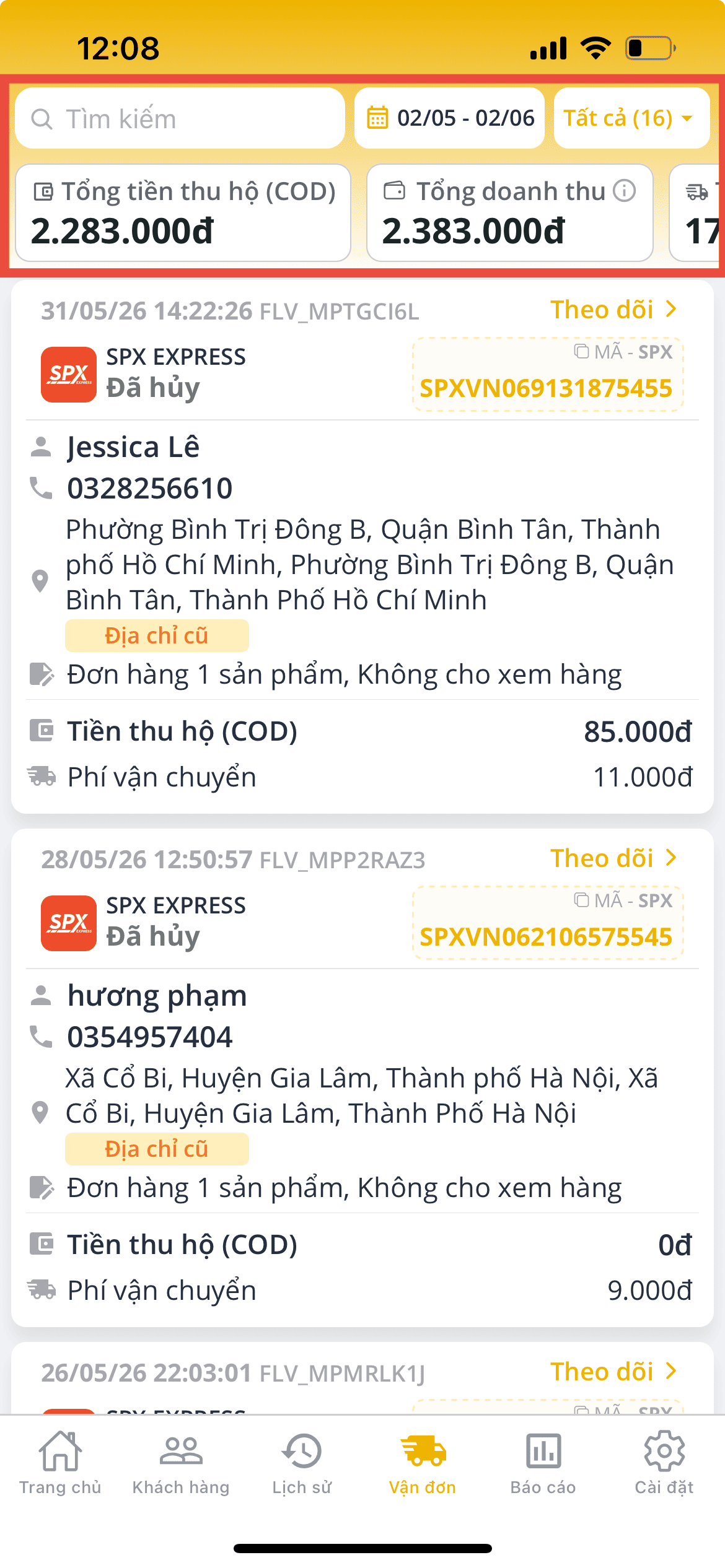Tab Vận Đơn