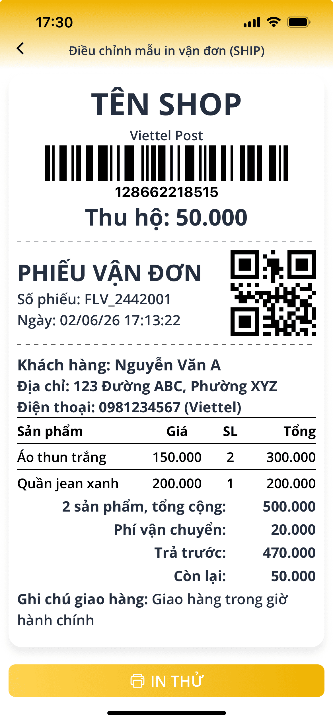 Mẫu Tem Vận Đơn