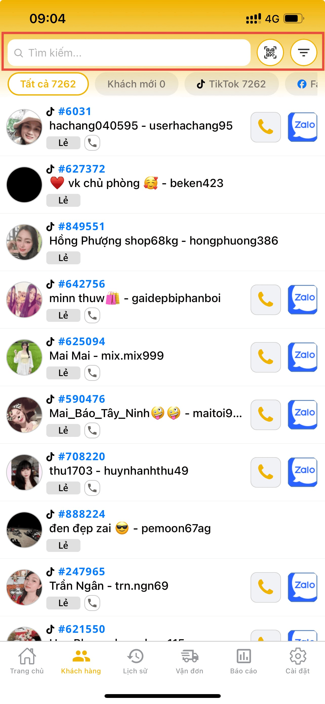 Tab Khách hàng