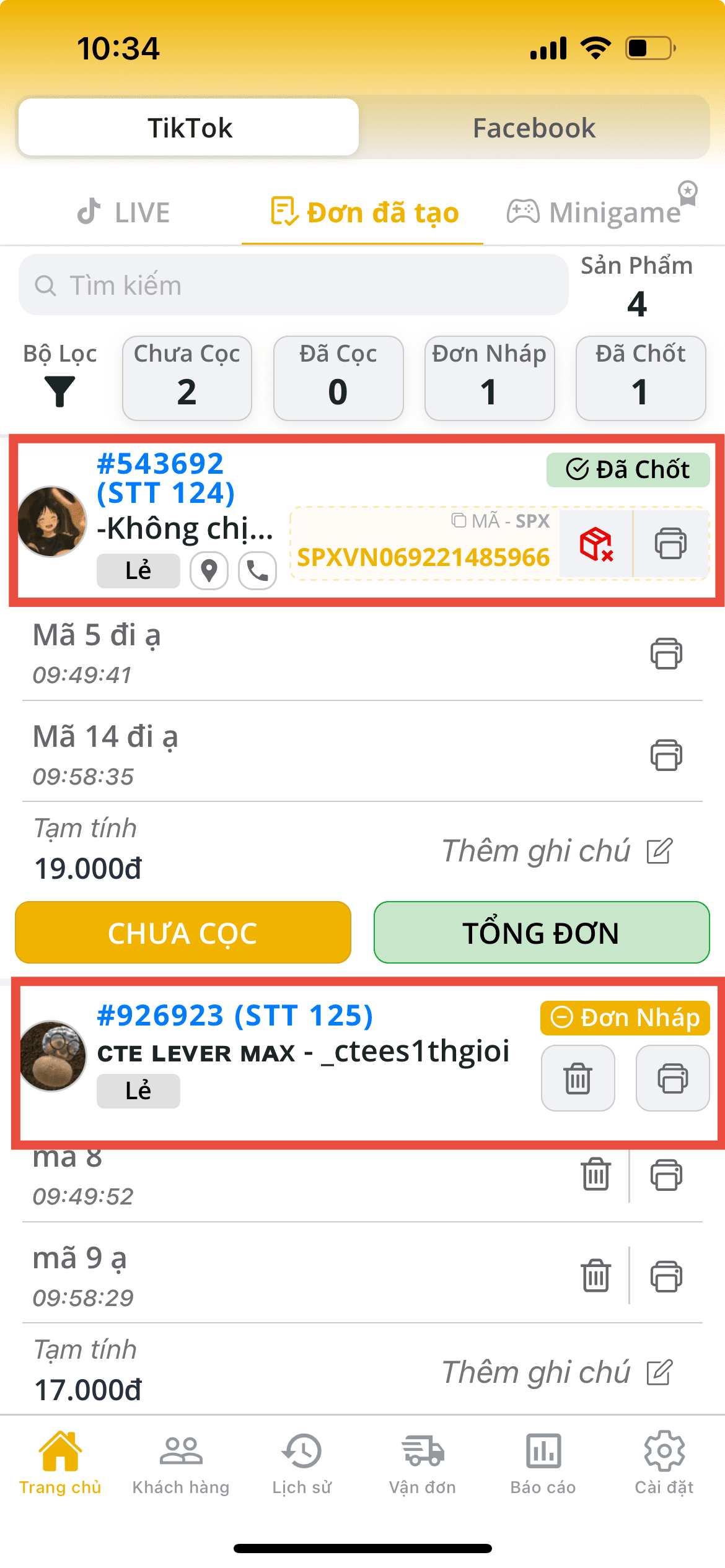 Giao diện Đơn đã tạo