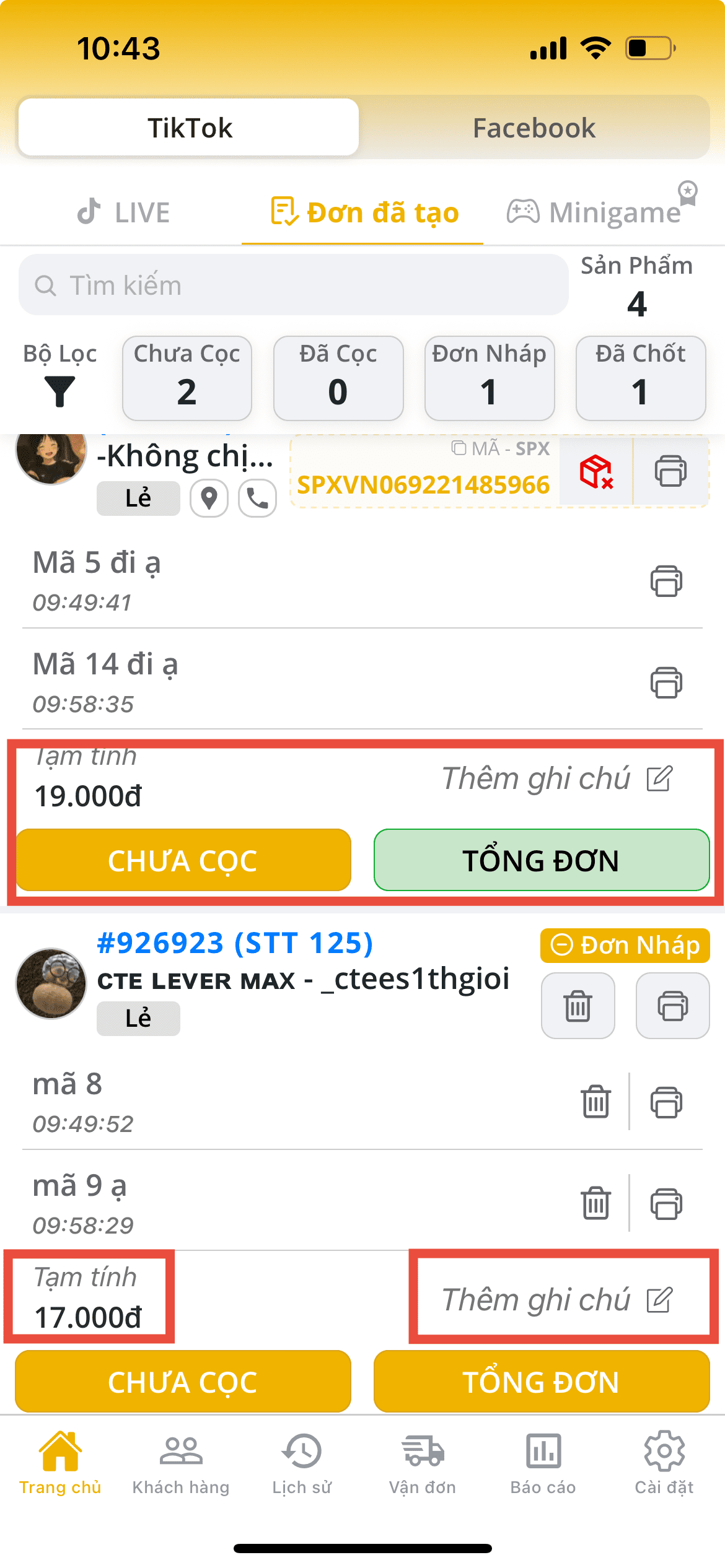 Thanh thao tác và tổng đơn