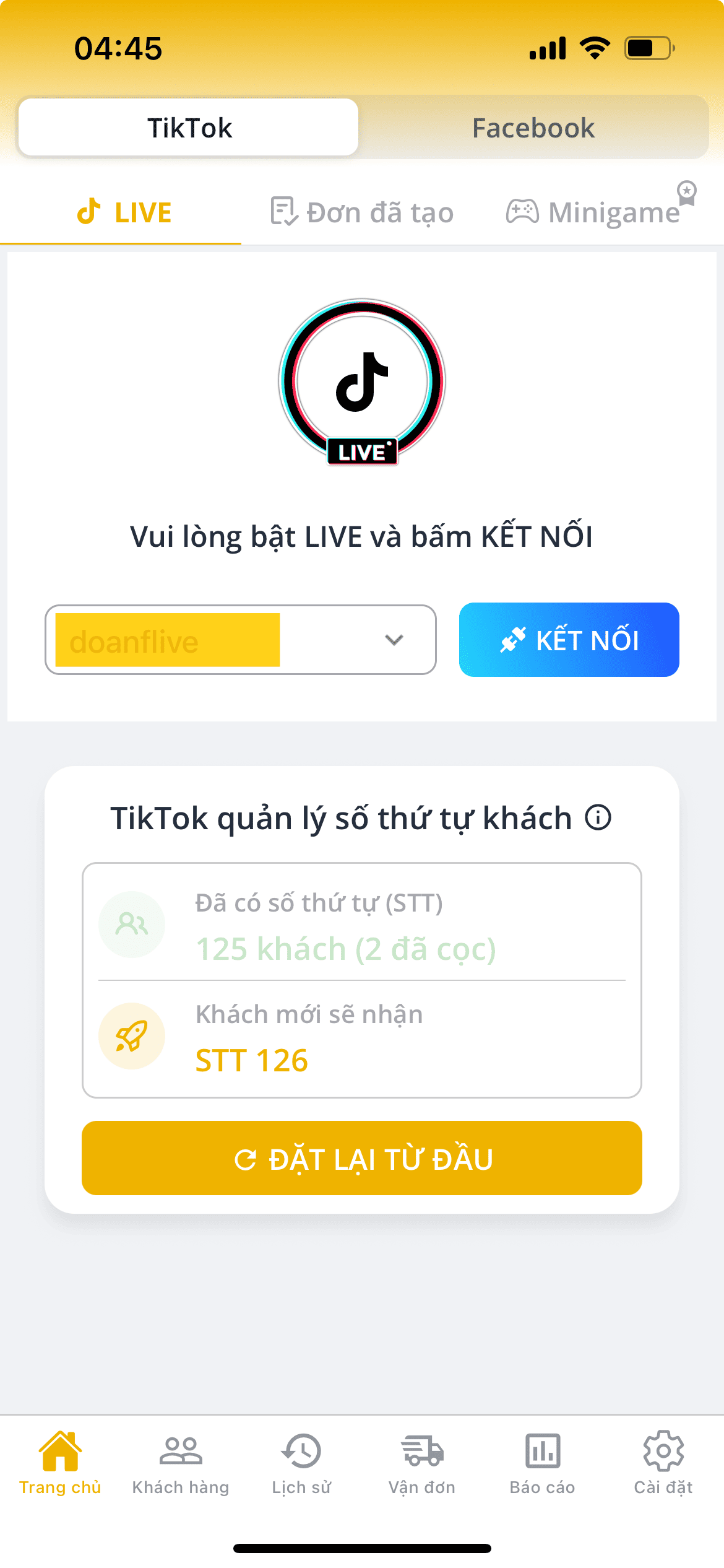 Kết nối phiên LIVE