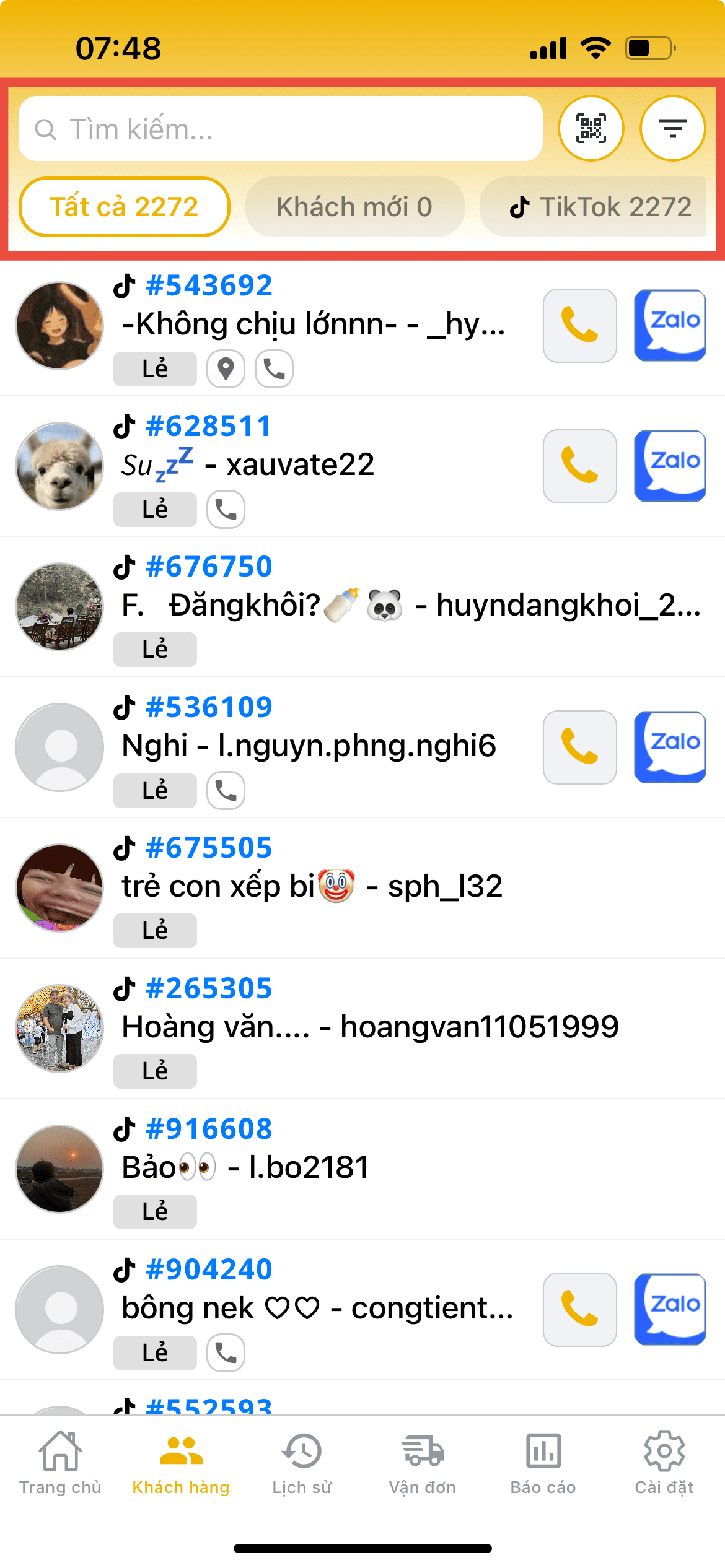 Tìm kiếm & Lọc khách hàng