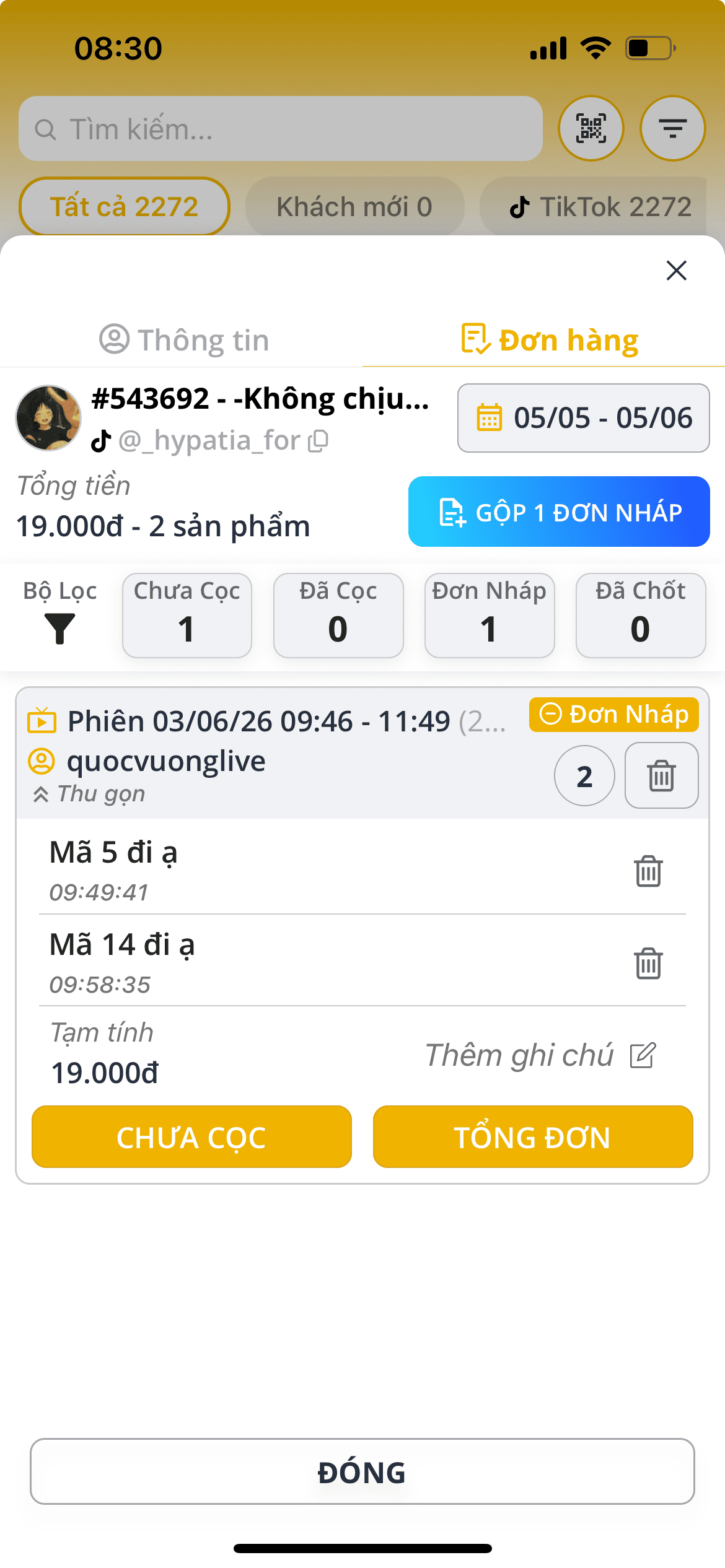Tab Đơn hàng